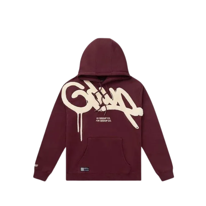 Geedup Handstyle Hoodie Maroon Cream