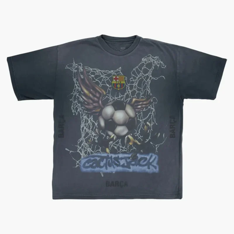 Travis Scott x FC Barcelona Washed Spray Logo T-Shirt 'Black' - Image 2